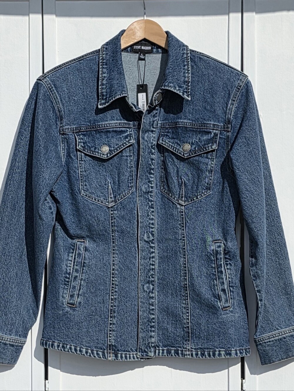 Steve Madden Dark Blue Women's Jean Jacket Size L NWT With Padded Shoulders